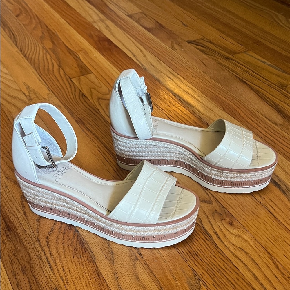 Vince Camuto Cream Croc-Embossed Wedges
